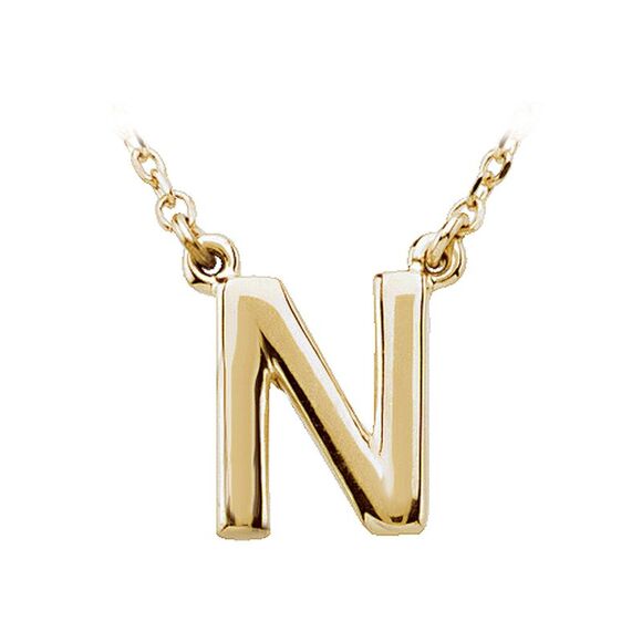 14K Yellow Gold, Kendall Collection, Block Initial N Necklace, 16 Inch - Picture 1 of 4
